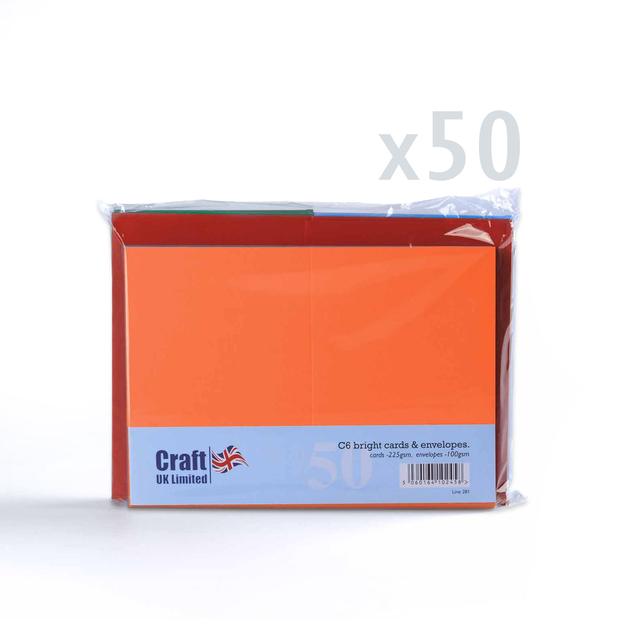Assorted bright colour card 225gsm & envelopes 100gsm